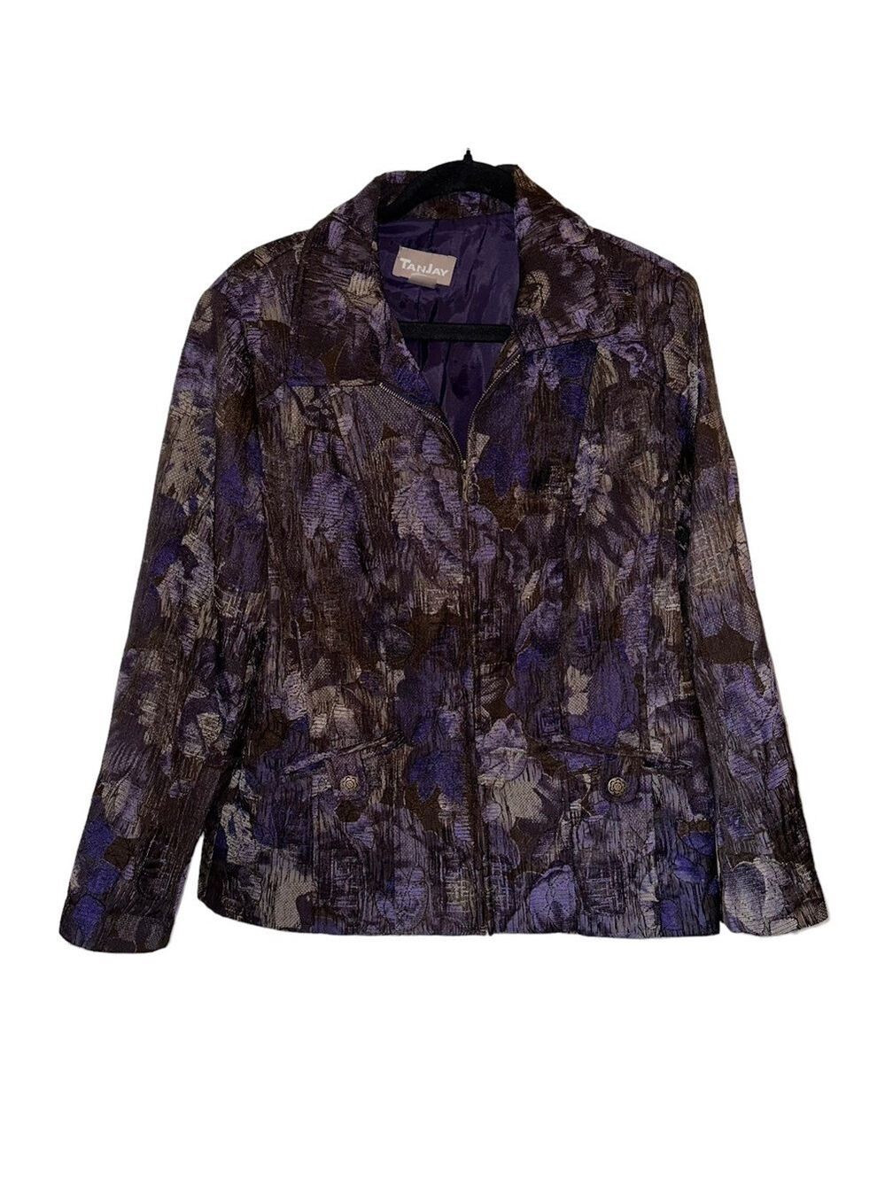 Tanjay Womens Purple Floral Textured Full Zip Jacket No Tag ?14